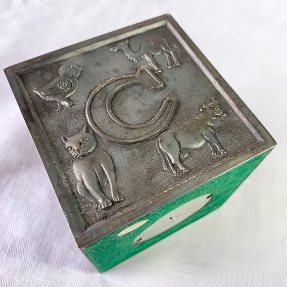 Décor | 🇭🇰 Vintage Pewter Coin Bank, Alphabet Block, Nursery, Made in Hong Kong - Picture 5 of 10